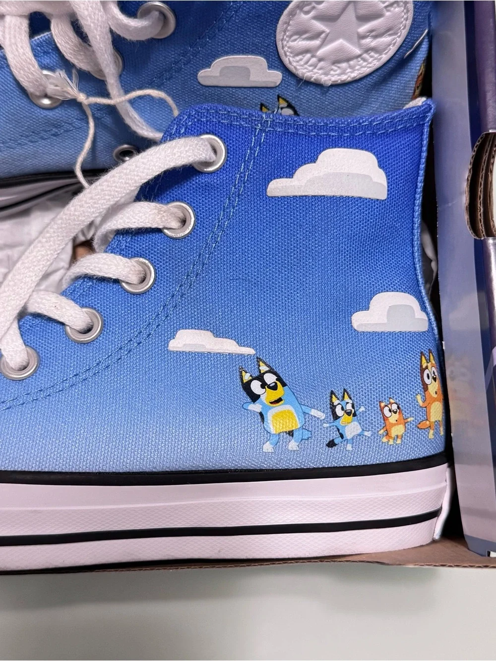 Converse Kids Light Blue High-Top Sneakers with Cartoon Cloud Accent